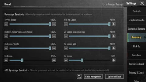 esports pubg control codes PUBG mobile gyroscope sensitivity settings screenshot