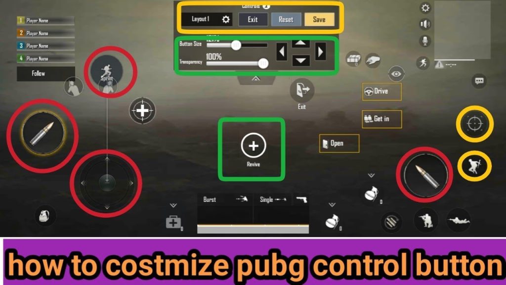 how to apply pubg mobile control codes PUBG Mobile training mode with custom control layout visible on screen