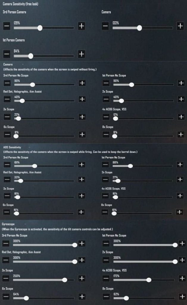 optimized pubg control codes PUBG Mobile gyroscope control code layout screenshot
