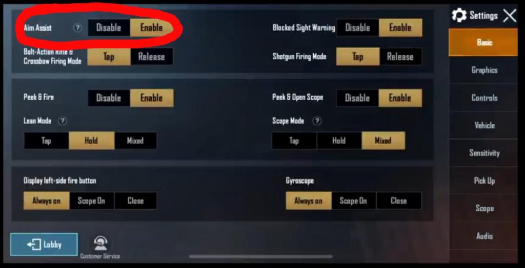 pro pubg mobile control codes PUBG Mobile aim assist settings toggle