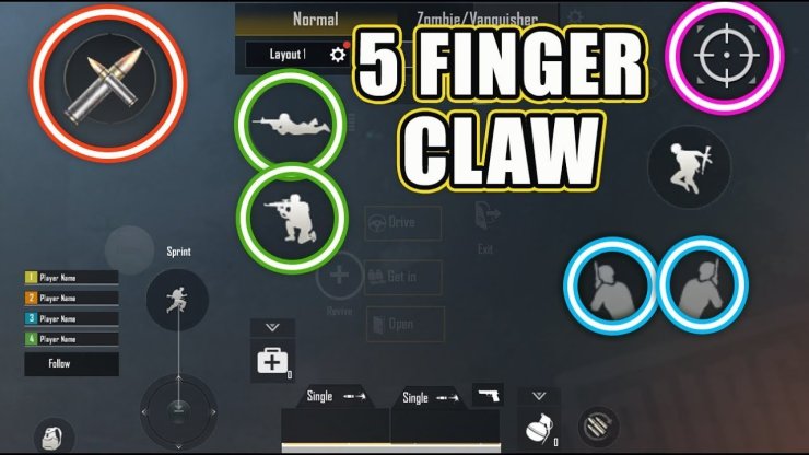 pubg 5 finger control codes PUBG Mobile 5 finger claw layout screenshot with control buttons visible