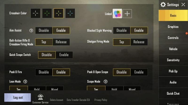 pubg control codes for europe server PUBG Mobile game recoil compensation setting on phone screen