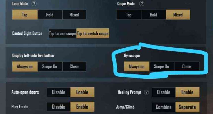 pubg mobile control codes india PUBG Mobile gyroscope settings layout screenshot