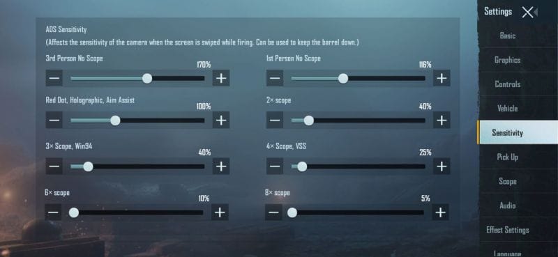 pubg mobile control codes with ads settings PUBG Mobile ADS sensitivity settings screenshot