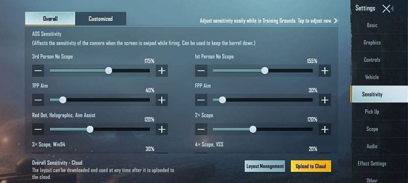 pubg mobile thumb control code PUBG Mobile 60fps thumb control settings screenshot