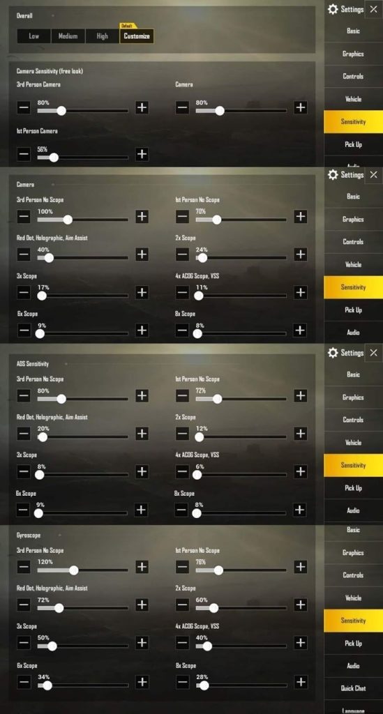 tiktok pubg control codes PUBG Mobile sniper scope quick setting layout screenshot