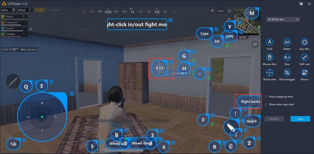 easy pubg control codes PUBG Mobile emulator keyboard control code layout screenshot