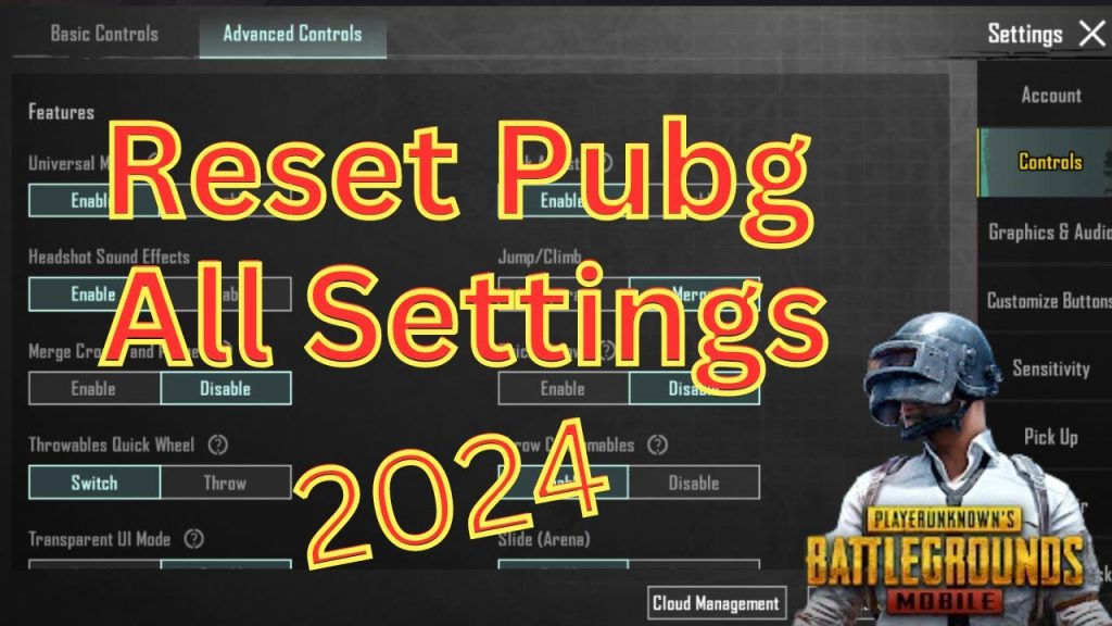 how to reset pubg control codes PUBG Mobile cloud restore settings account sync