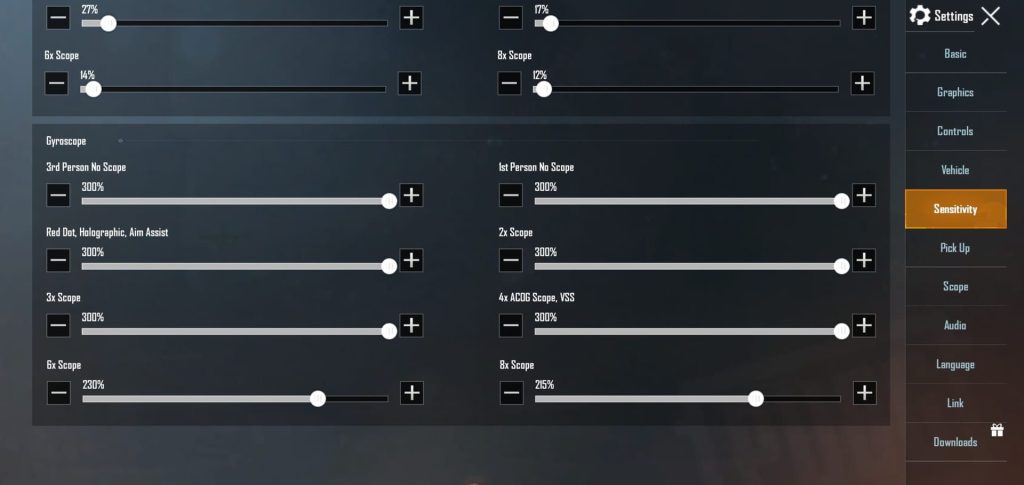 pubg 3 finger layout code PUBG Mobile 3 finger gyroscope layout setting screen