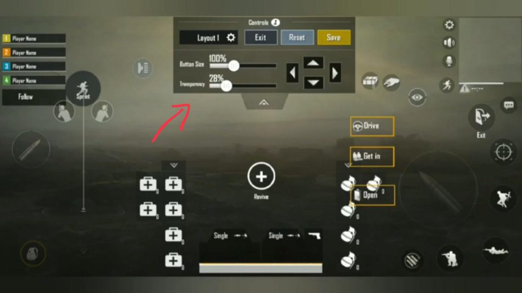 pubg control code for rush gameplay PUBG Mobile button size and opacity settings layout example