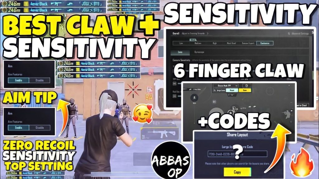 pubg control codes after sensitivity reset PUBG Mobile six finger claw layout control code