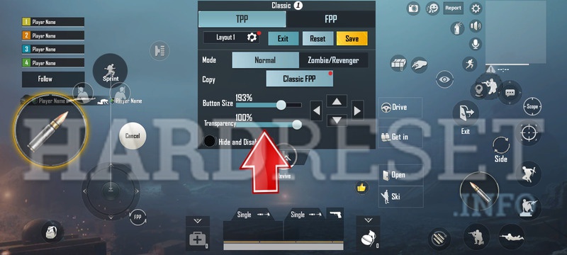 pubg control codes and button size PUBG Mobile control settings layout with button size sliders