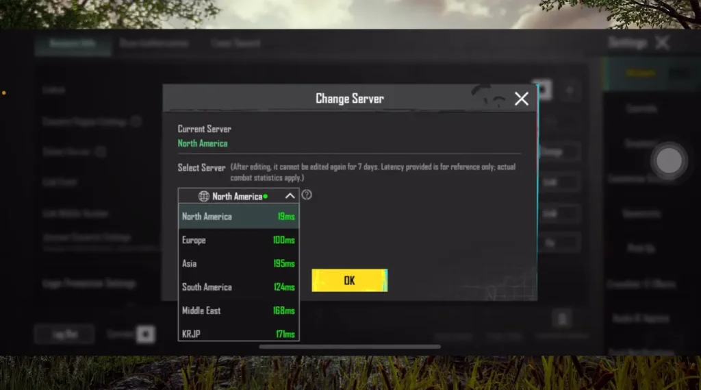pubg control codes cannot apply PUBG Mobile server selection region screen