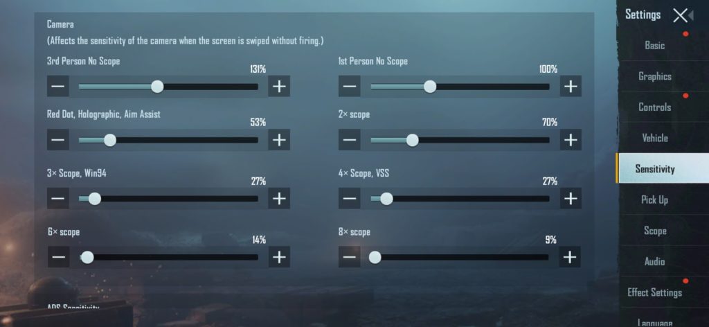 pubg control codes for better reflex PUBG Mobile scope sensitivity settings menu