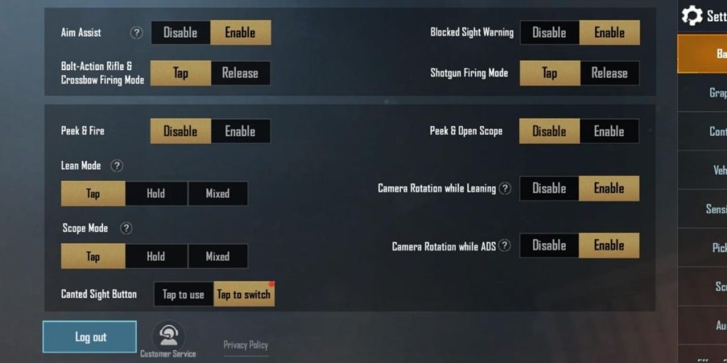 pubg control codes for stable aim PUBG Mobile aim assist setting control code