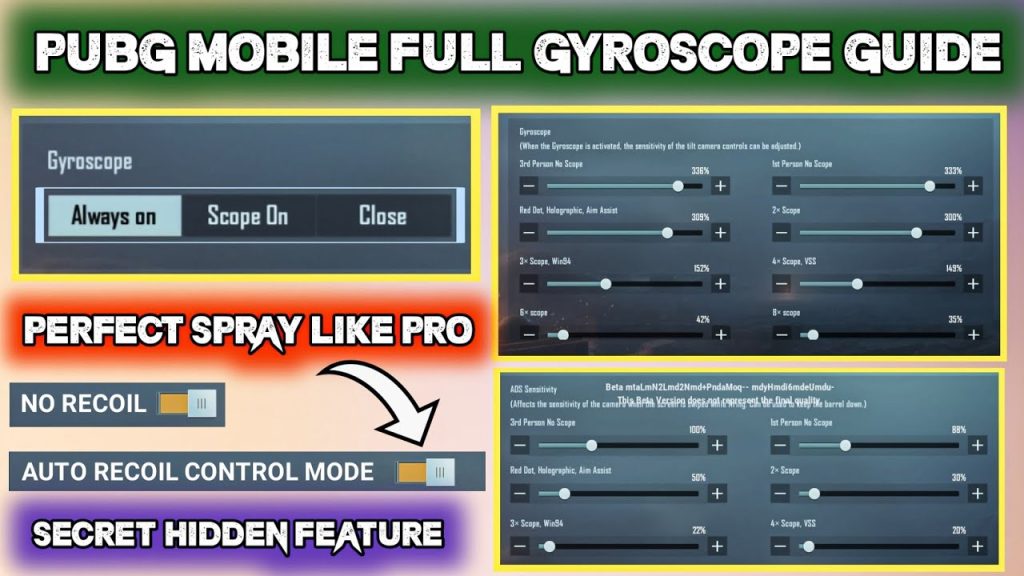pubg control codes gyro tutorial PUBG Mobile gyroscope sensitivity settings menu screenshot