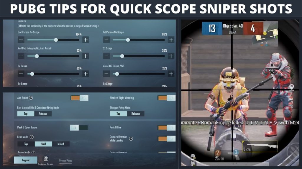 pubg control codes pro tutorial PUBG Mobile sniper scope sensitivity settings screenshot