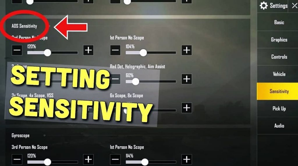 pubg control codes setup guide PUBG Mobile gyroscope sensitivity settings screenshot