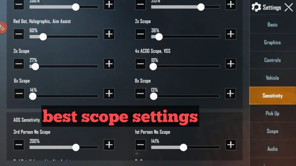 pubg control codes setup guide PUBG Mobile scope sensitivity adjustment screen