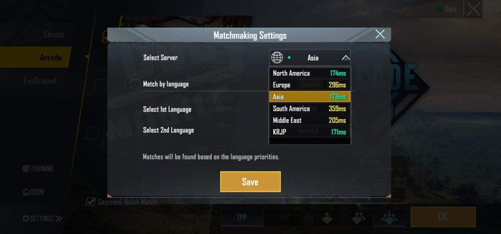 regional player pubg control codes African PUBG Mobile low-ping control code screenshot